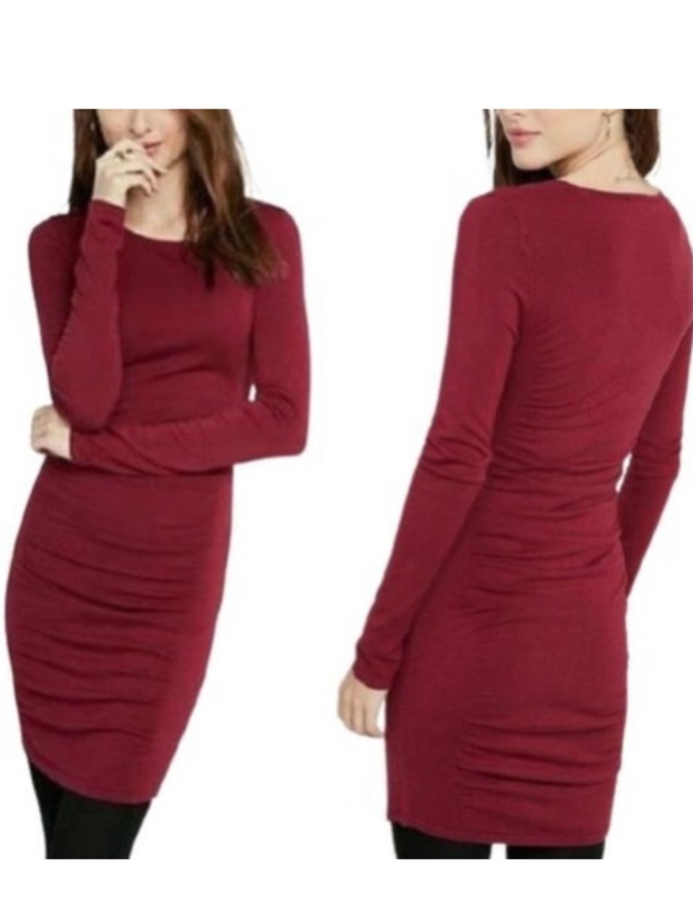 Express Long-Sleeve Ruched Bodycon Dress
